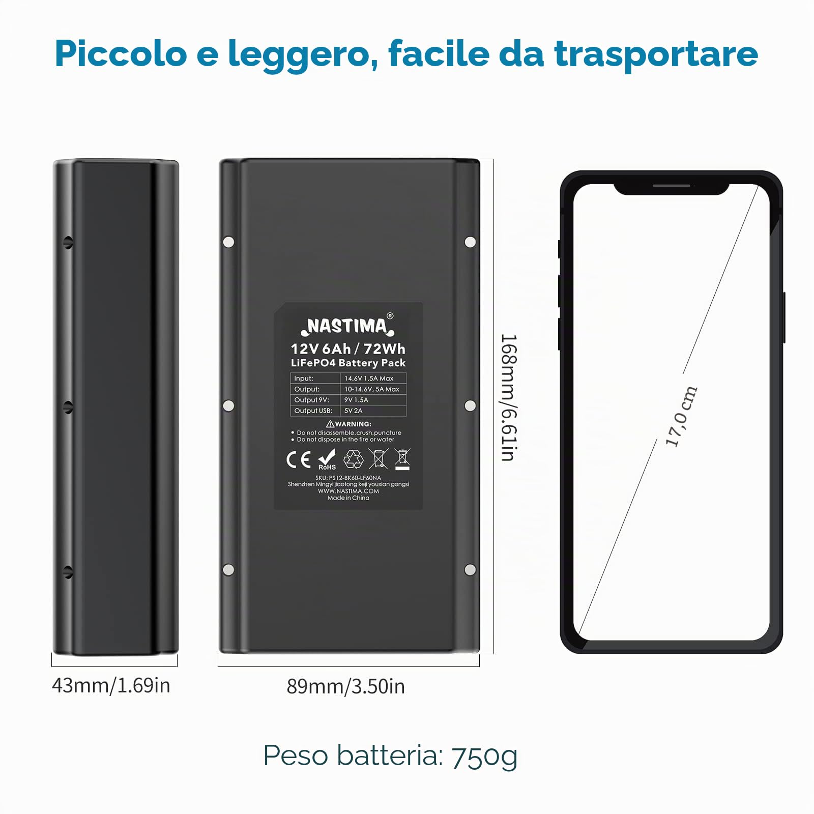 NASTIMA Batteria 12,8V 6000mAh 72Wh LiFePO4 Power Bank