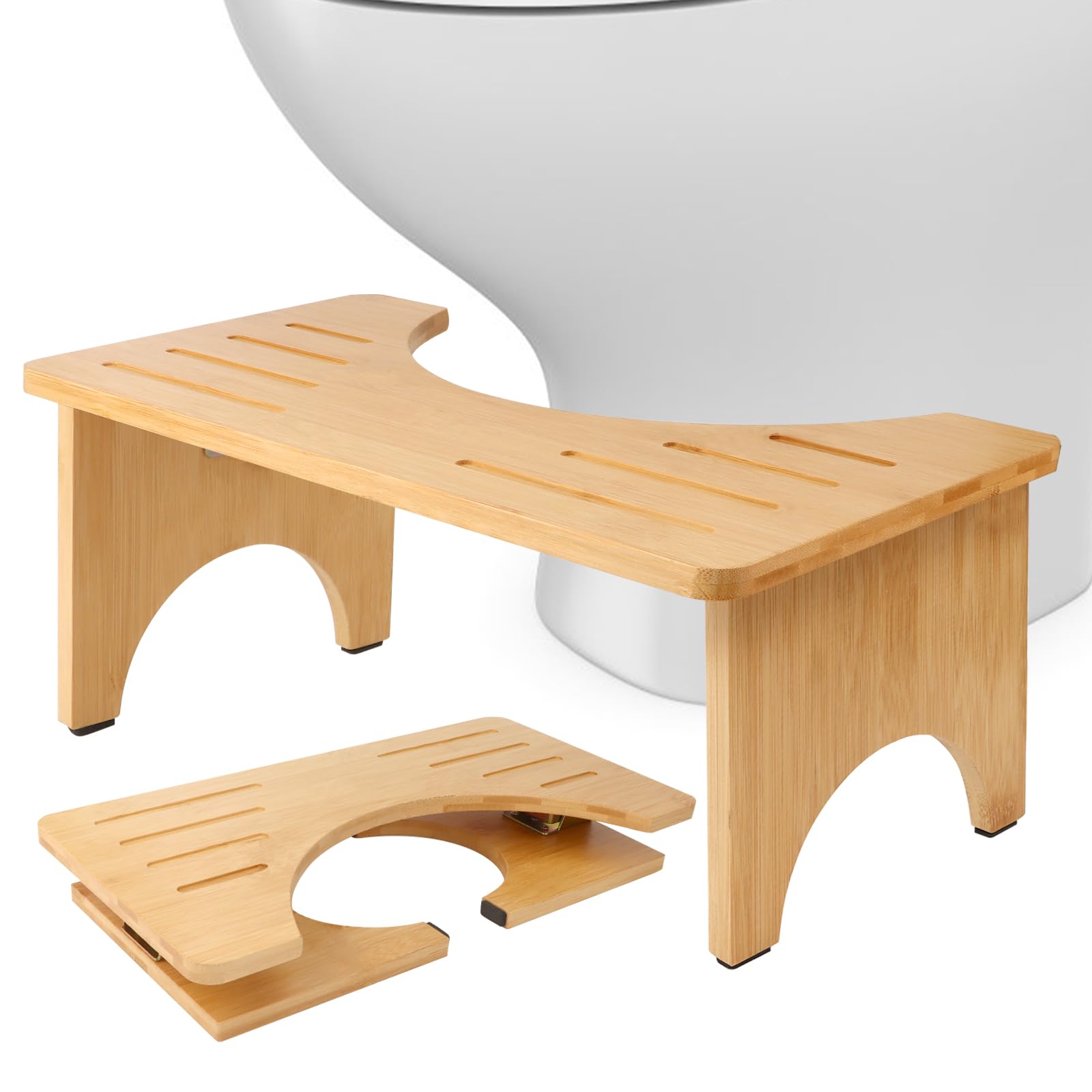 Taburete de Baño Plegable en Bambú Natural para WC - Combate el Estreñimiento, Hinchazón y Eliminación Cómoda, Diseño Ergonómico y Compacto para Adultos, Fácil de Almacenar