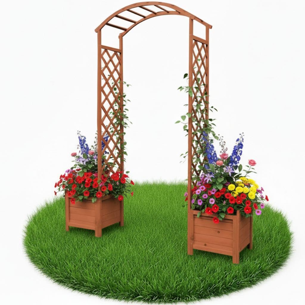Melko Arche de Rose Grimpante Brune Pot de Fleurs Arche de Treillis Pergola en Bois
