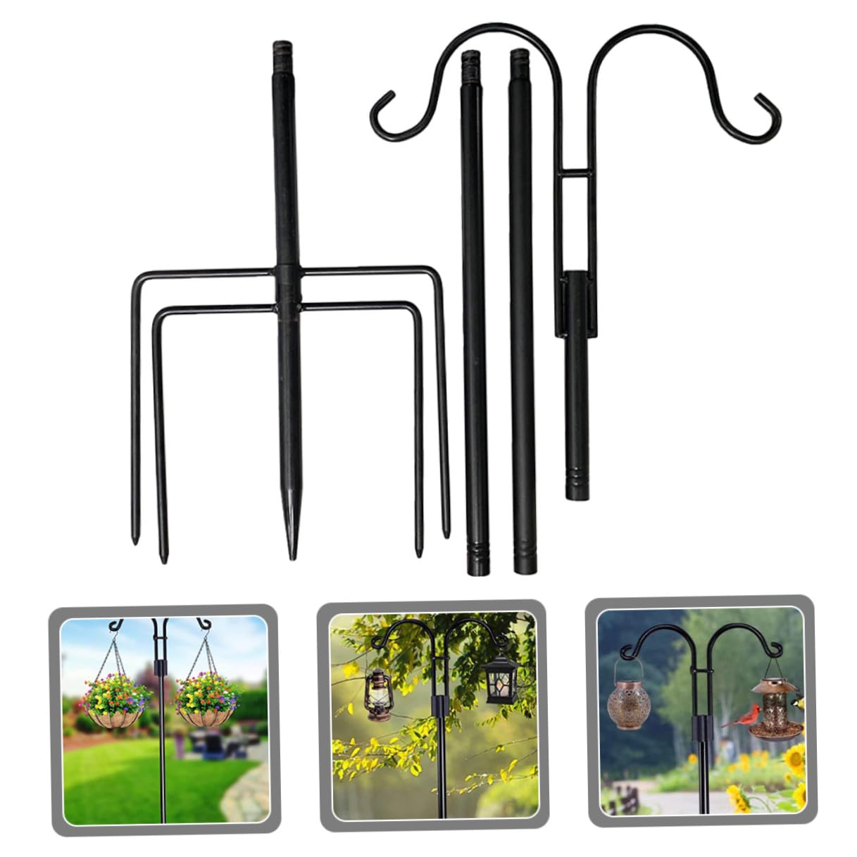 Yardenfun Garten Hirtenhaken aus Edelstahl 155cm Hoch Metall Haken für Solarleuchten Pflanzenampeln und Vogelfutterhäuschen Outdoor Aufhängevorrichtung für Terrasse und Garten