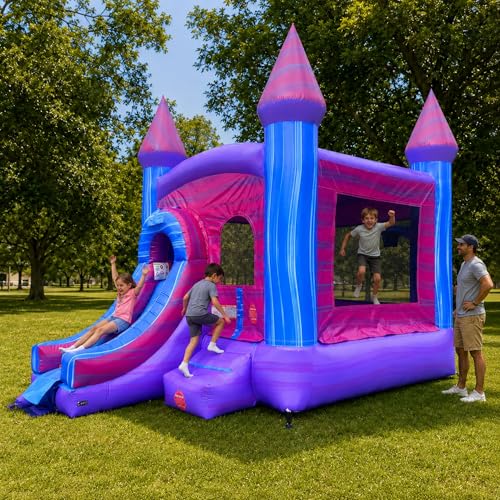 Crossover Inflatable Bounce House with Slide (Without Blower) 18 x 12 x 14.5 Foot Modular Pink Castle Bounce House Combo Waterslide with Basketball Hoop, Water Misting System, Stakes and Storage Bag