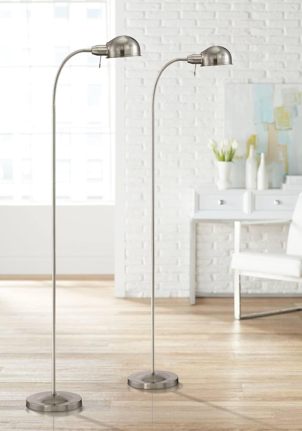 360 Lighting Ridley Modern 61" Tall Standing Floor Lamps Set of 2 Lights Gooseneck Task Adjustable Silver Metal Satin Nickel Finish Living Room Bedroom House Reading Office Home Decor Entryway