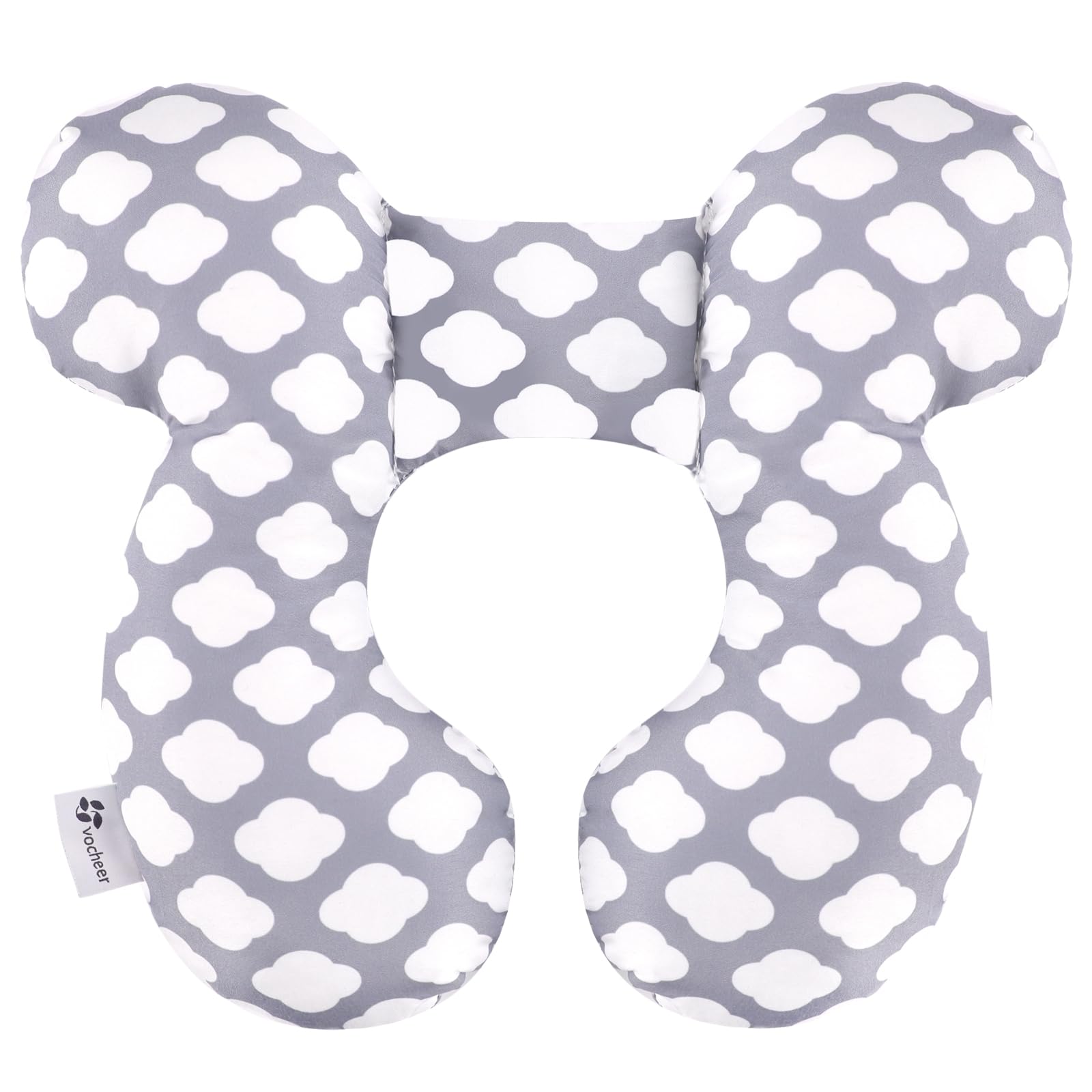 vocheer Baby Travel Pillow(Upgraded), Head and Neck Support Pillow for Pushchair, Car Seat,Stroller, Bouncer, Cotton（White Cloud）
