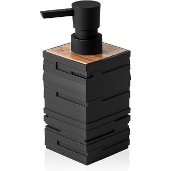 Modern Soap Dispenser Black Wood Washing-Up Liquid Dispenser for Kitchen Worktop Aesthetic Soap Dispenser Bathroom for Bathroom with Pump Dispenser Black