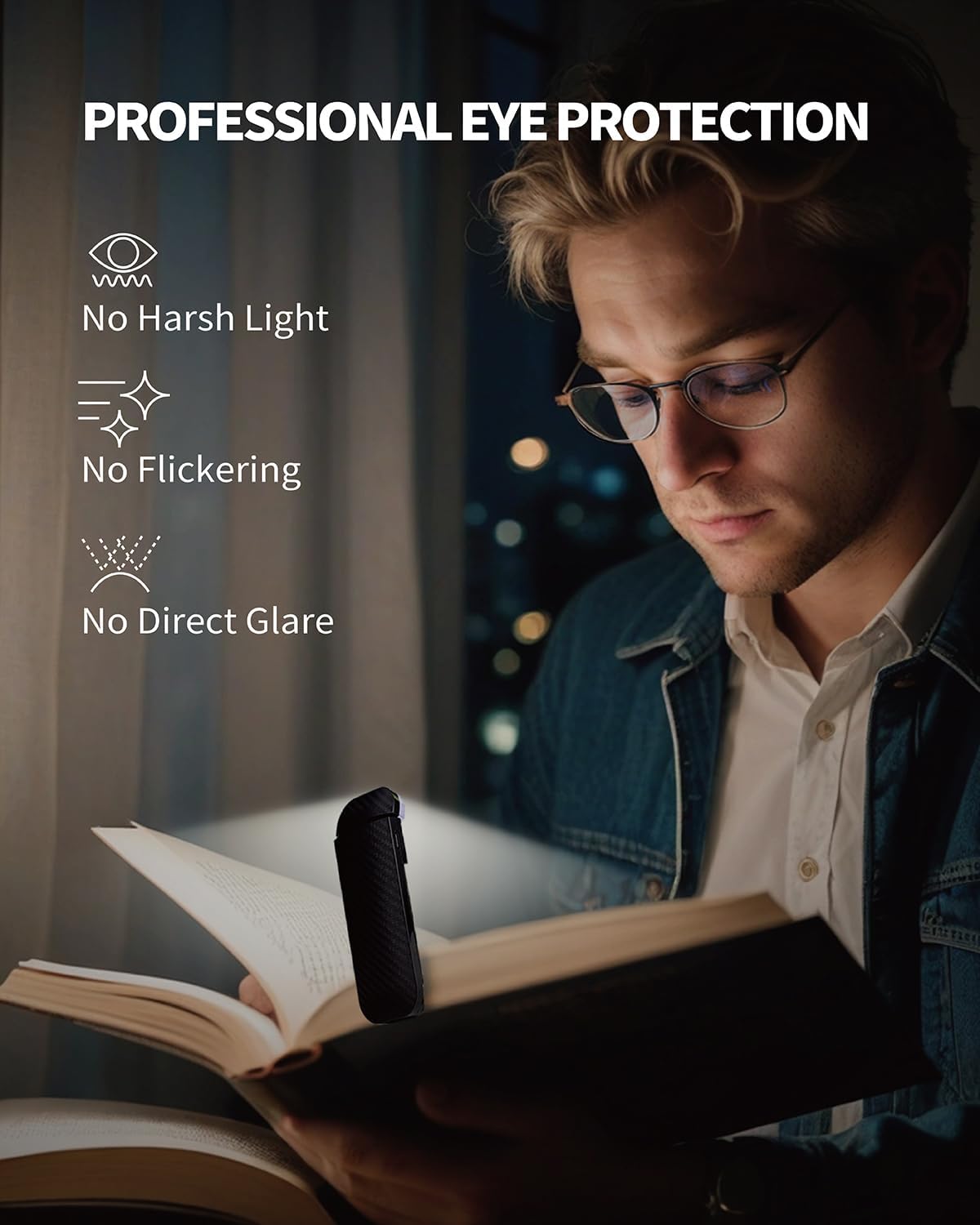 Book Reading Light, Rechargeable Clip on Booklight, Eye Caring 3 Color Temperatures & 5 Brightness Levels, Night Use for Bed, Long Lasting, Reading at Night in Bed, Mystic Black