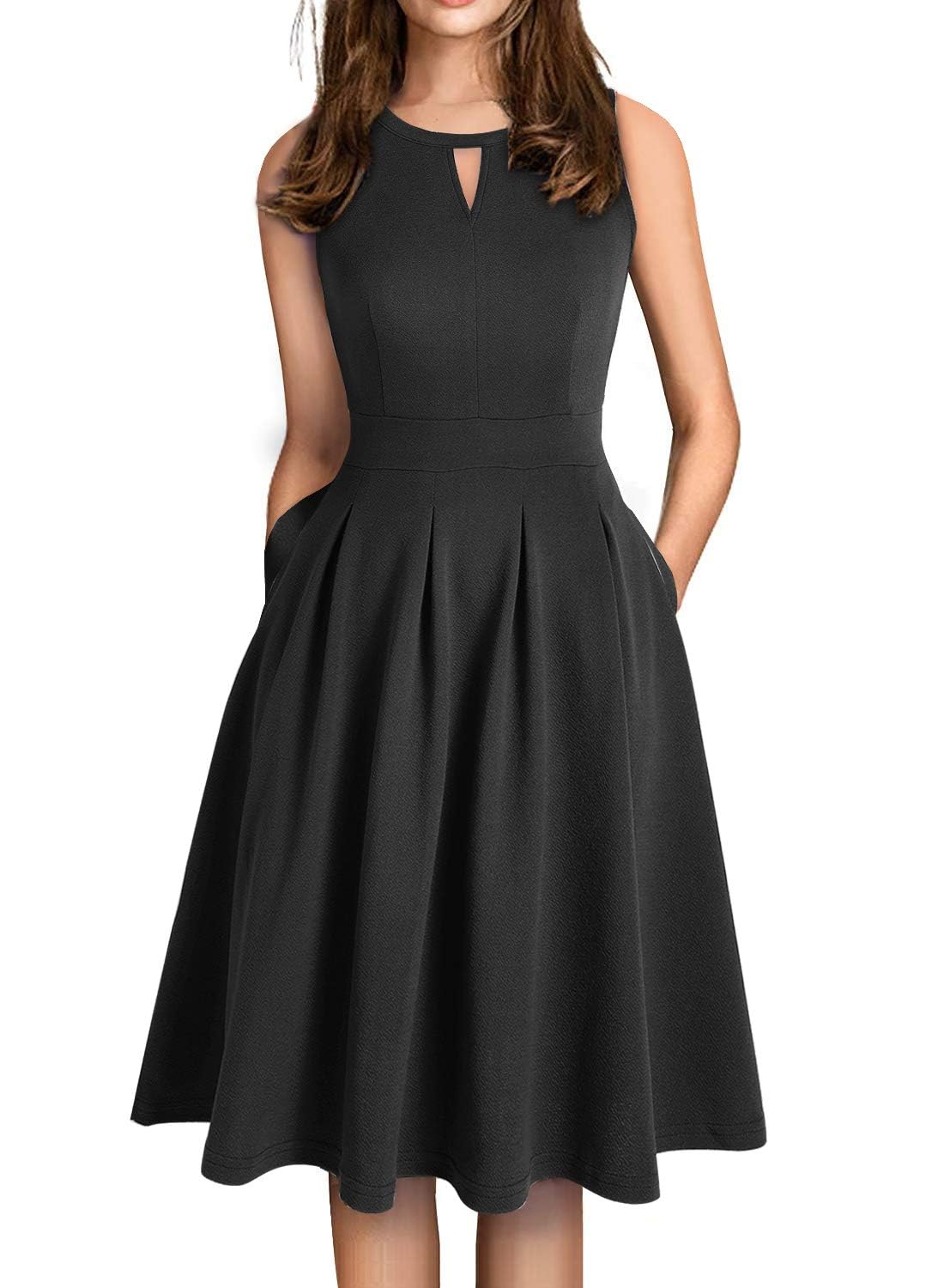 Sureple Women's Retro Sleeveless Swing Casual Work Summer Party Dress with Pockets
