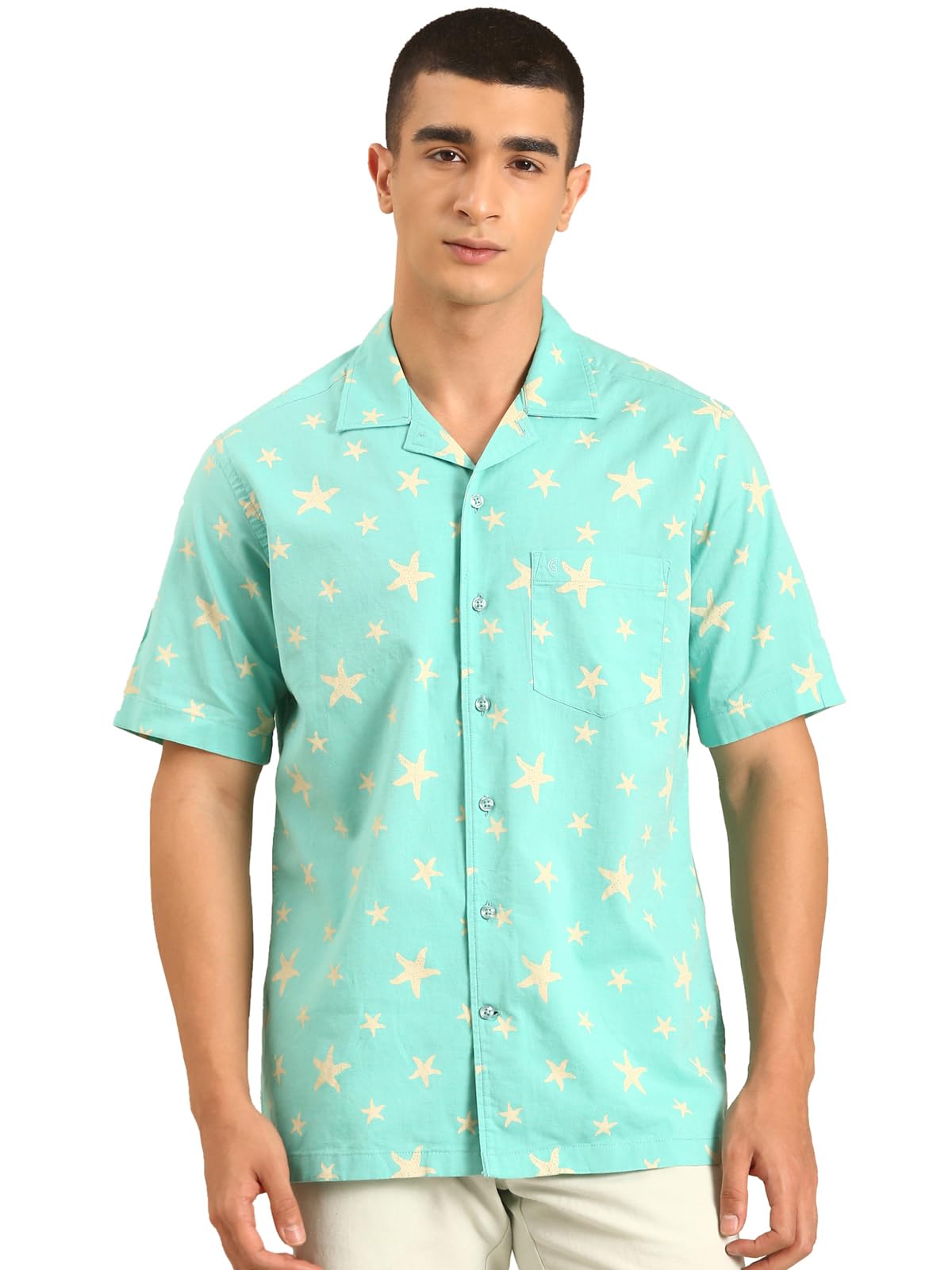 cavallo by linen club Men's Blended Linen Mint Printed Contemporary Fit Half Sleeve Casual Shirt-picture-41