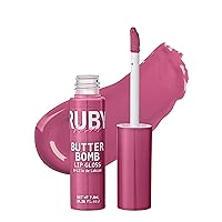 Vista 23 de Ruby Kisses Brillo de labios Butter Bomb Gloss, brillo de labios no pegajoso, vitamina E, tono natural desnudo, maquillaje de labios - 7.8mL