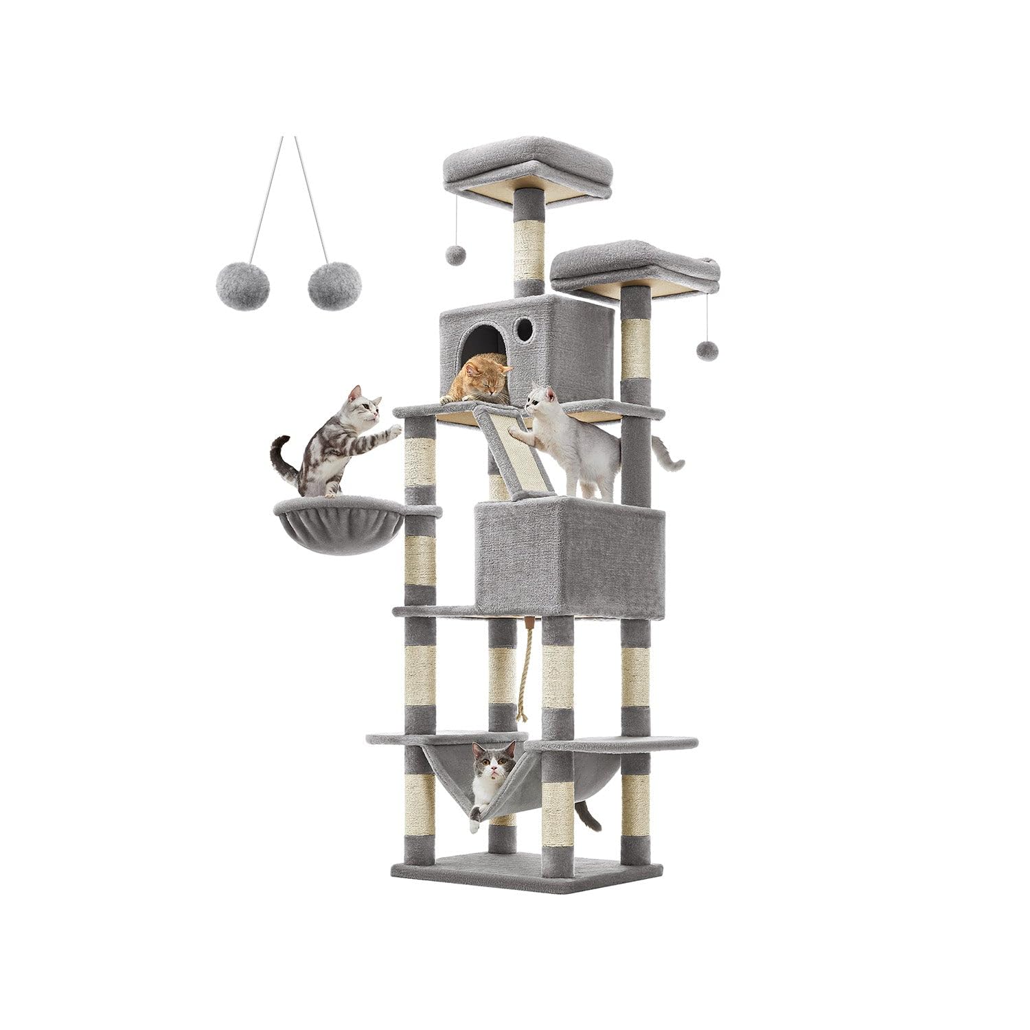 Feandrea Cat Tree, 206 cm Large Cat Tower Condo, Light Gray sold price at auction in Canada