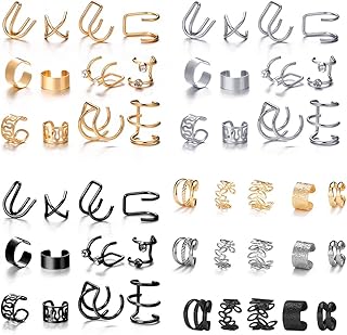 51 Pcs Ear Cuff Helix Cartilage Ear Clip on Wrap Earrings Ear Cuffs for Women Men Non Piercing Ear Clip Fake Earrings Cartilage(Gold/Silver/Black)