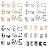 51 Pcs Ear Cuff Helix Cartilage Ear Clip on Wrap Earrings Ear Cuffs for Women Men Non Piercing Ear Clip Fake Earrings Cartilage(Gold/Silver/Black)