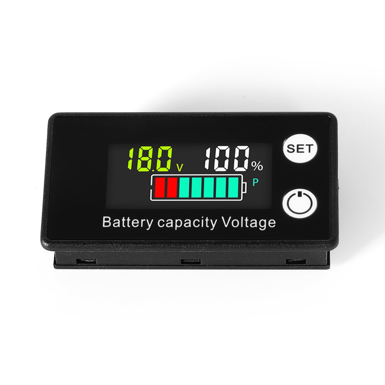 DEWIN Voltímetro Digital, Monitor de Capacidad de Batería LCD Medidor de Voltaje de Nivel de Batería con Alarma para Automóviles y Barcos DC 8V-100V Probador para Li-ion Lifepo4, plomo y ácido