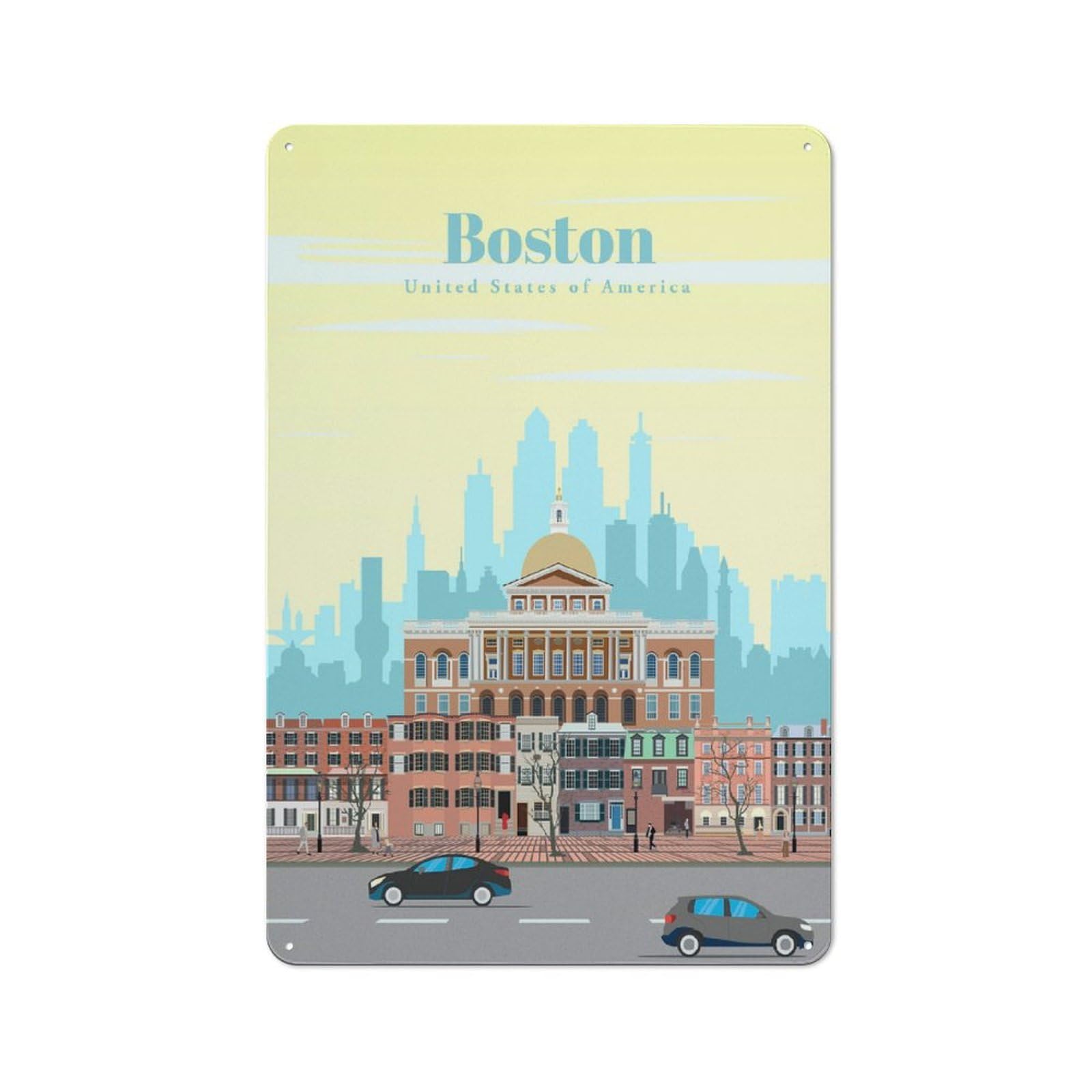Junmoney Travel To Boston Shed Style Rustic Tin Sign 30X20cm Featuring Utility Space Decor For Conservatory, Home Bar Or Utility Room
