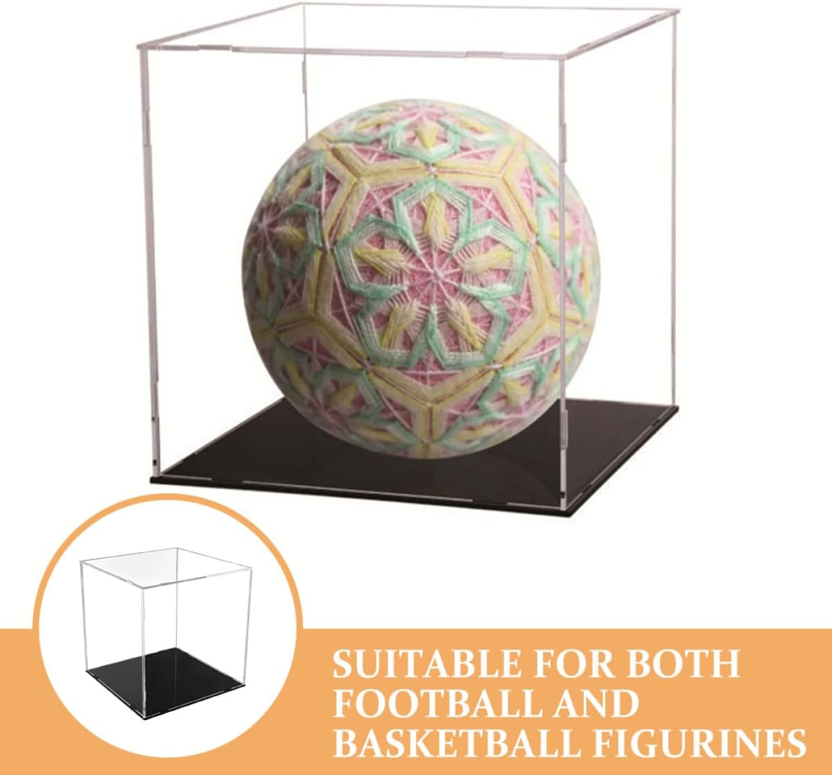 Homoyoyo Acrylic Display Case Cube for Football Memorabilia with Dustproof Cover, 23x23x23cm Storage Box for Sports Collectibles and Figurines Desktop Showcase