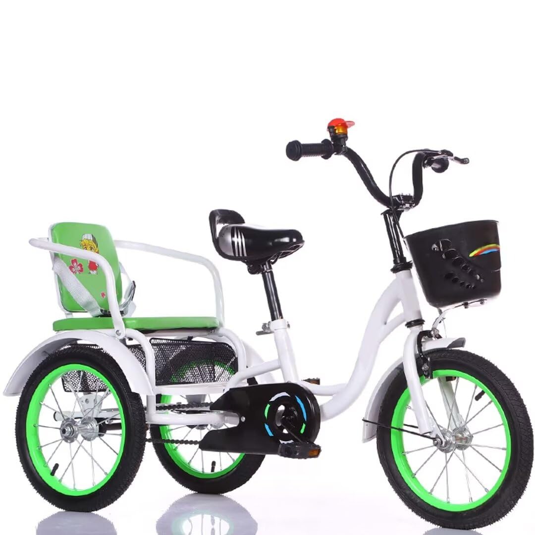 DSeenLeap Triciclo en tándem Twins para Edades de 3 a 12 años, Triciclo para Exteriores con Rueda de radios neumática, Triciclo Rickshaw con Pedales Grandes en 14 Pulgadas / 16 Pulgadas / 18 Pulgadas