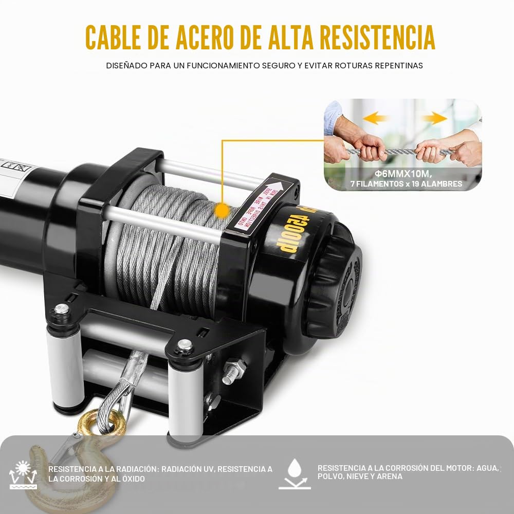 Stanew Cabrestante Eléctrico 12V 4500 LBS/2045 Kg, Winches de Recuperación con ATV UTV, Cabrestante de Cable de Acero de 6mmx10 m, Eléctricos con Control Remoto Inalámbrico