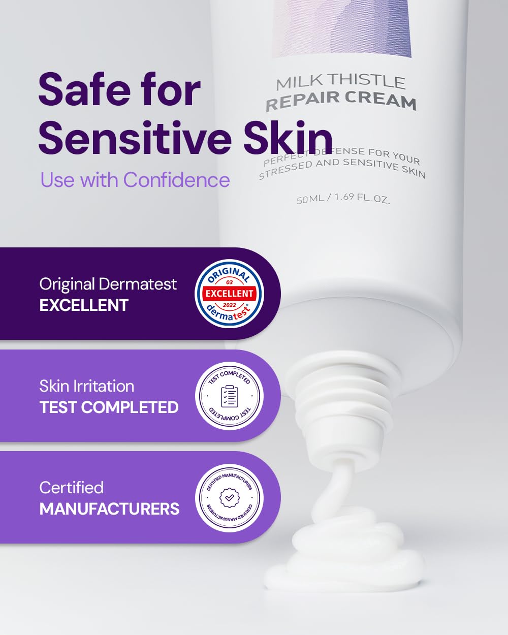 BANOBAGI Milk Thistle Repair Cream - Skin Barrier Repair Face Cream with Hyaluronic Acid & Panthenol | Non-Comedogenic Face Moisturizer for Sensitive Skin | Korean Skin Care | Fragrance Free | 1.69oz - Image 6