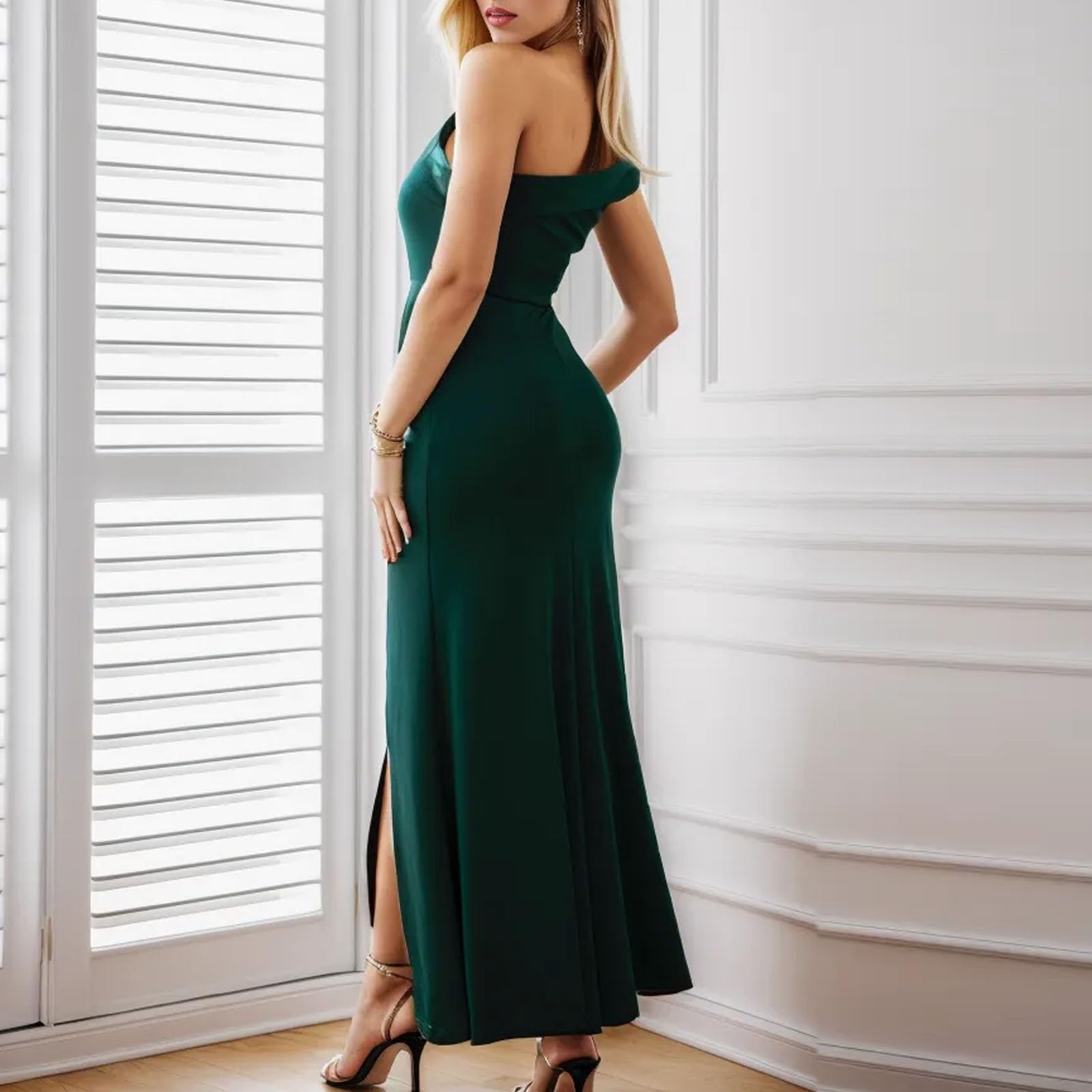 Generico Abito Cerimonia Donna Vestito Elegante Abiti da Cocktail Gonna Ampia Schiena Scoperta Matrimonio Civile Sexy Sera Corto Davanti Lungo Dietro Curvy Damigella