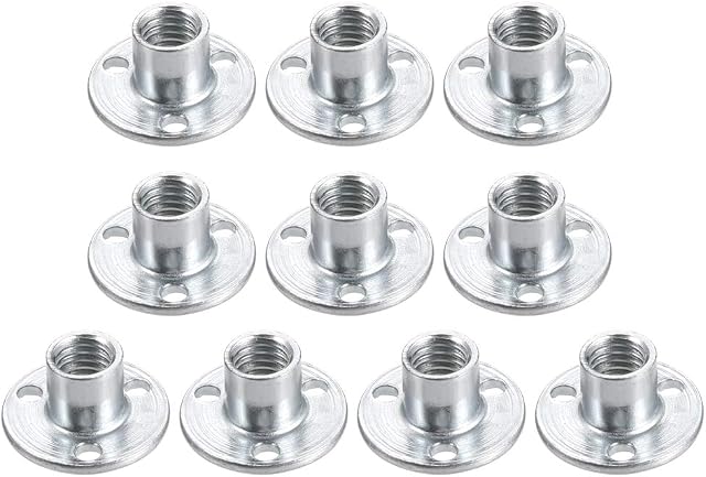 sourcing map M8x22x2mm Brad Hole Tee Nut Carbon Steel T-Nuts Furniture Hardware Flange Insert Female Thread 10pcs