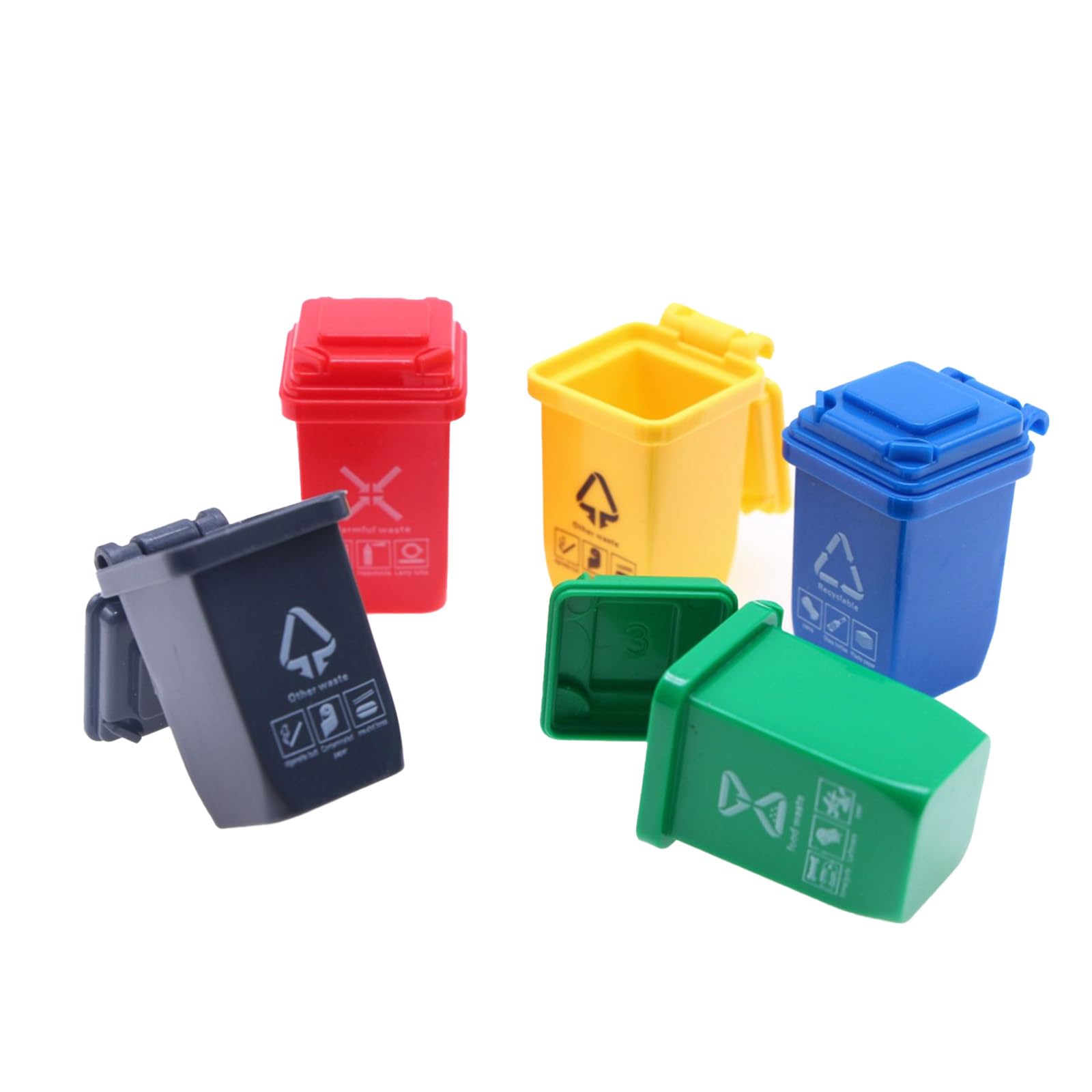 5 Piezas Bote De Basura Pequeño, Juguete De Botes De Basura para Camión De Basura, Botes de Basura en Miniatura con Tapas Abiertas, Mini Cubo de Basura, Mini Cubo de Basura para Niños