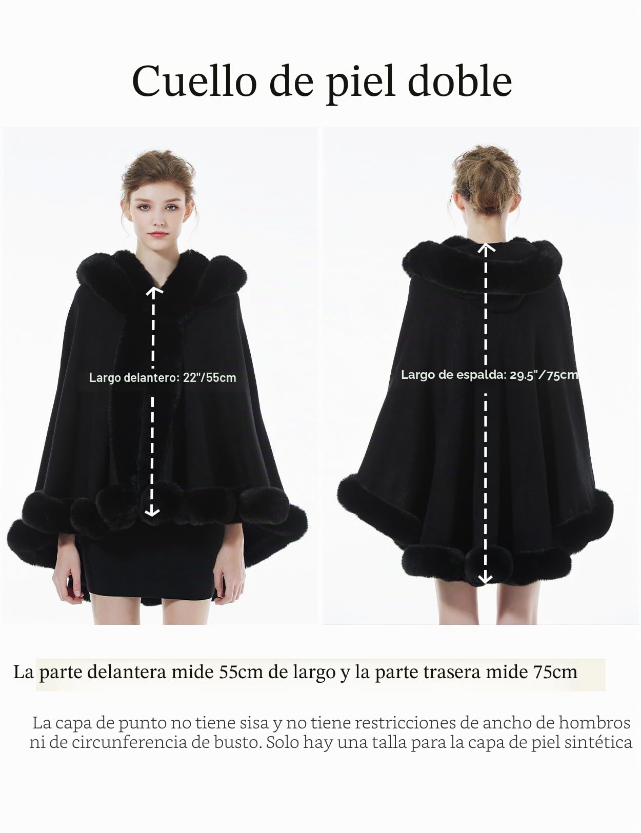 BEAUTELICATE Chal Pelo Mujer Poncho Capa de Piel Sintética Mujer Estola con Capucha de Punto Lana Abrigo Boleros para Bodas Fiesta Navidad Invierno