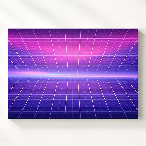 Gifitto - Retro Neon Grid Synthwave Canvas, Futuristic Wall Decor, Galaxy Painting, Space Poster, Science Fiction Home Decors, Cyberpunk Artwork,