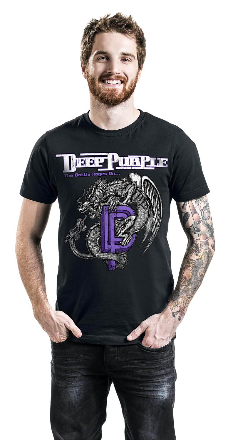 Deep Purple Battle Rages on Hombre Camiseta Negro 100% algodón Regular