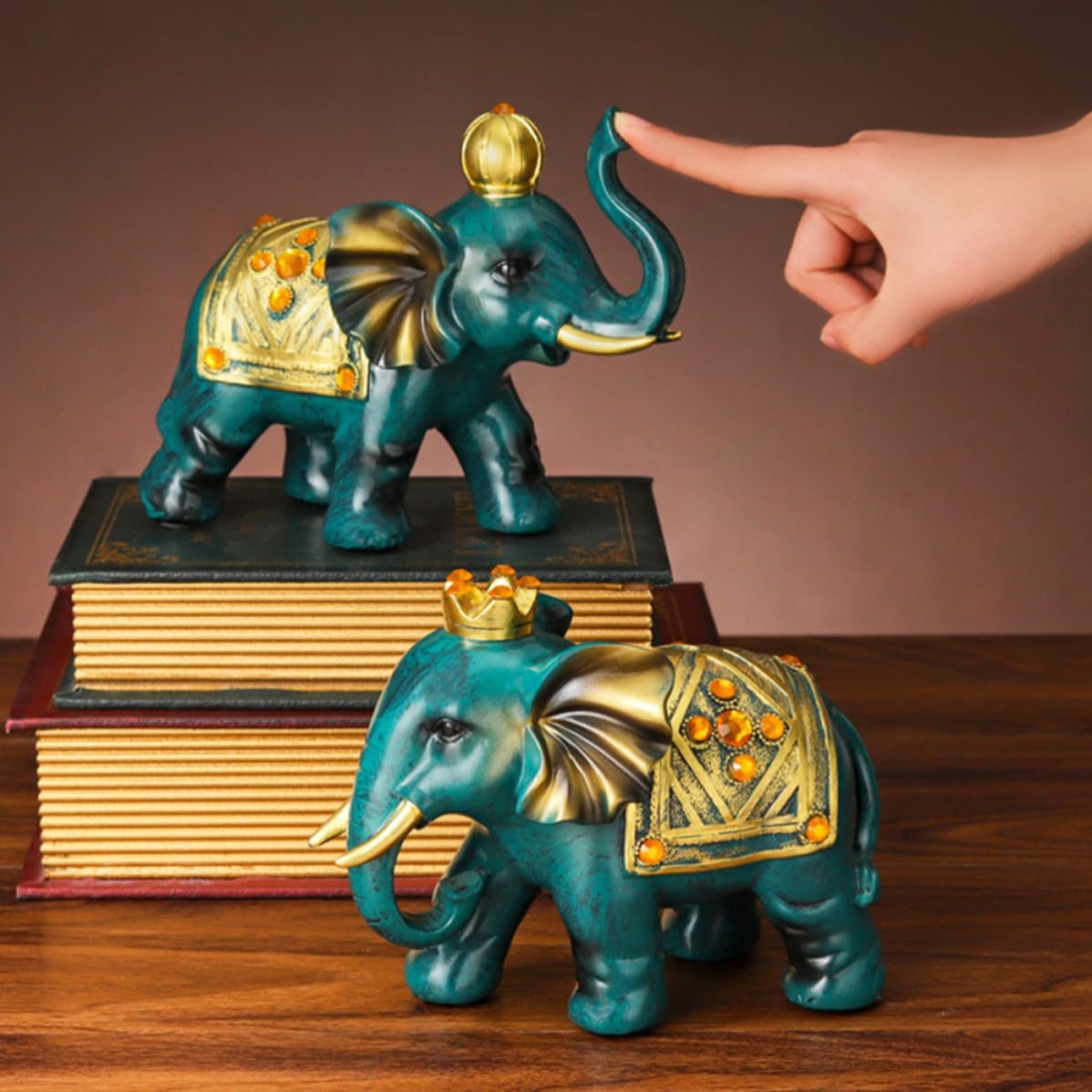 Pareja de Elefantes de Resina 1 Par Verde Estilo Europeo | Adorno de Escritorio para Hogar y Compromiso, Escultura Creativa Elegante, Material Sintético sin Olor