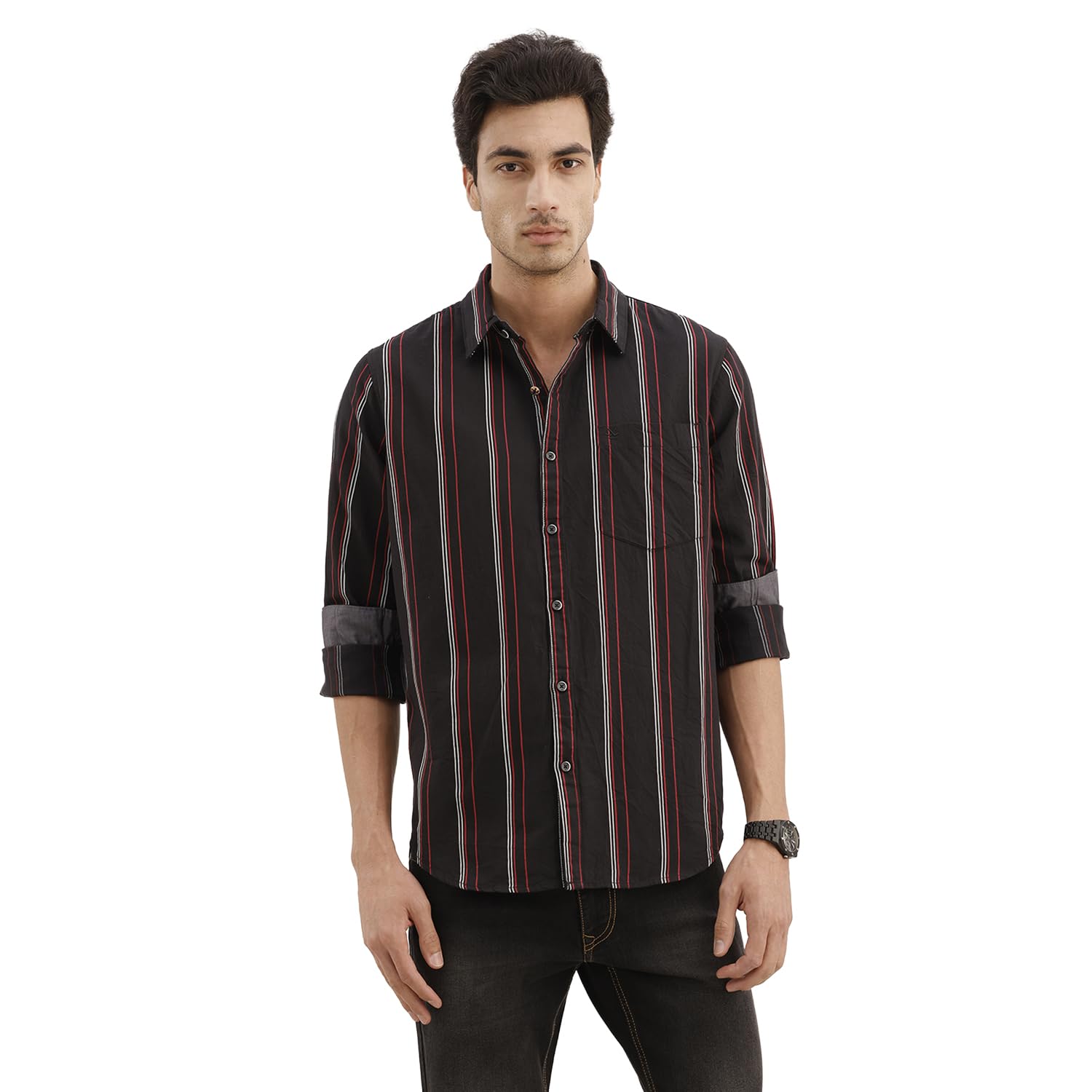 wrogn Men's 100% Cotton Shirt | Yarn Dyed Stripe Print | Slim Fit-picture-28