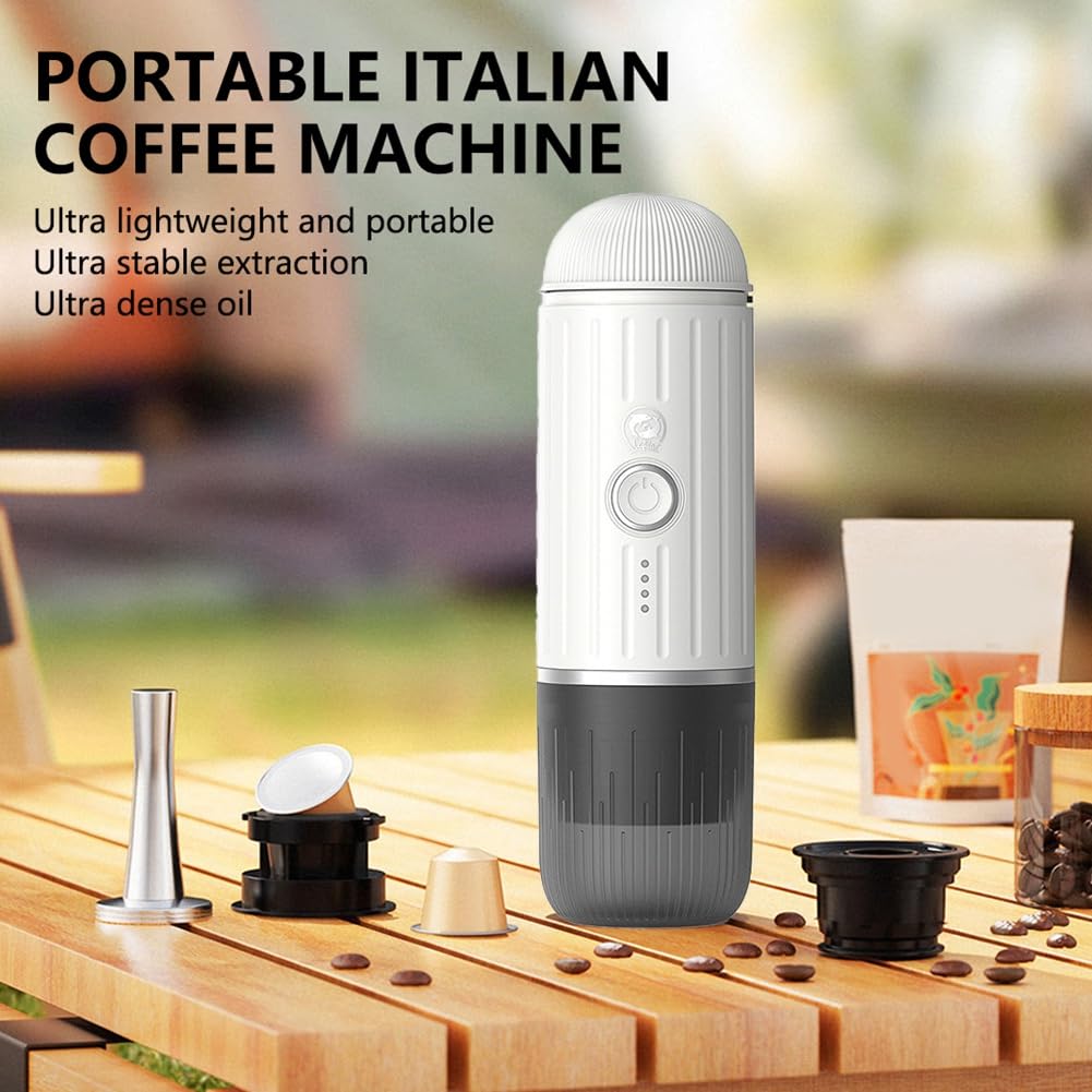 Bamberg Mini Cafetera de Cápsulas 2 en 1, Portátil, Compatible con USB, con Cápsulas y Café Molido, Intensidad Ajustable