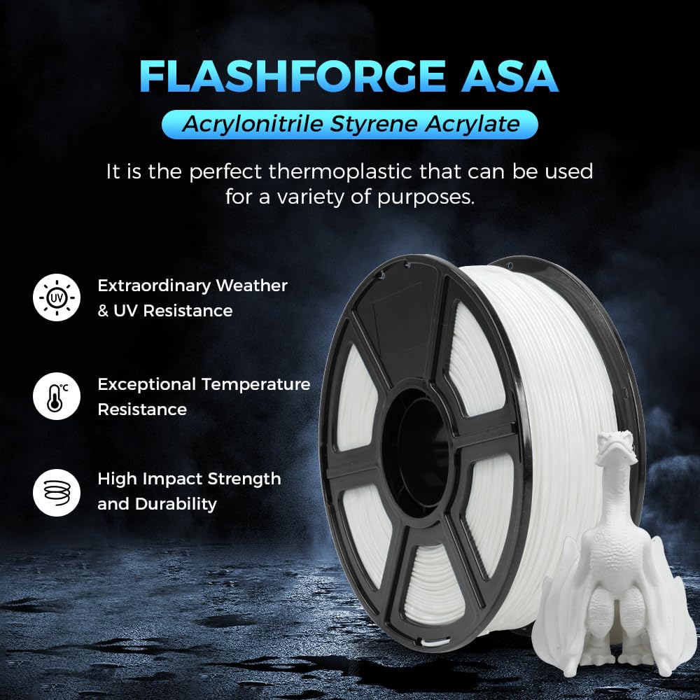 FLASHFORGE Filamento ASA 1,75 mm, filamento per stampante 3D Anti-UV ASA, precisione dimensionale +/-0,02mm, Resistente al calore e alle intemperie, perfetto per la stampa di parti funzionali esterne
