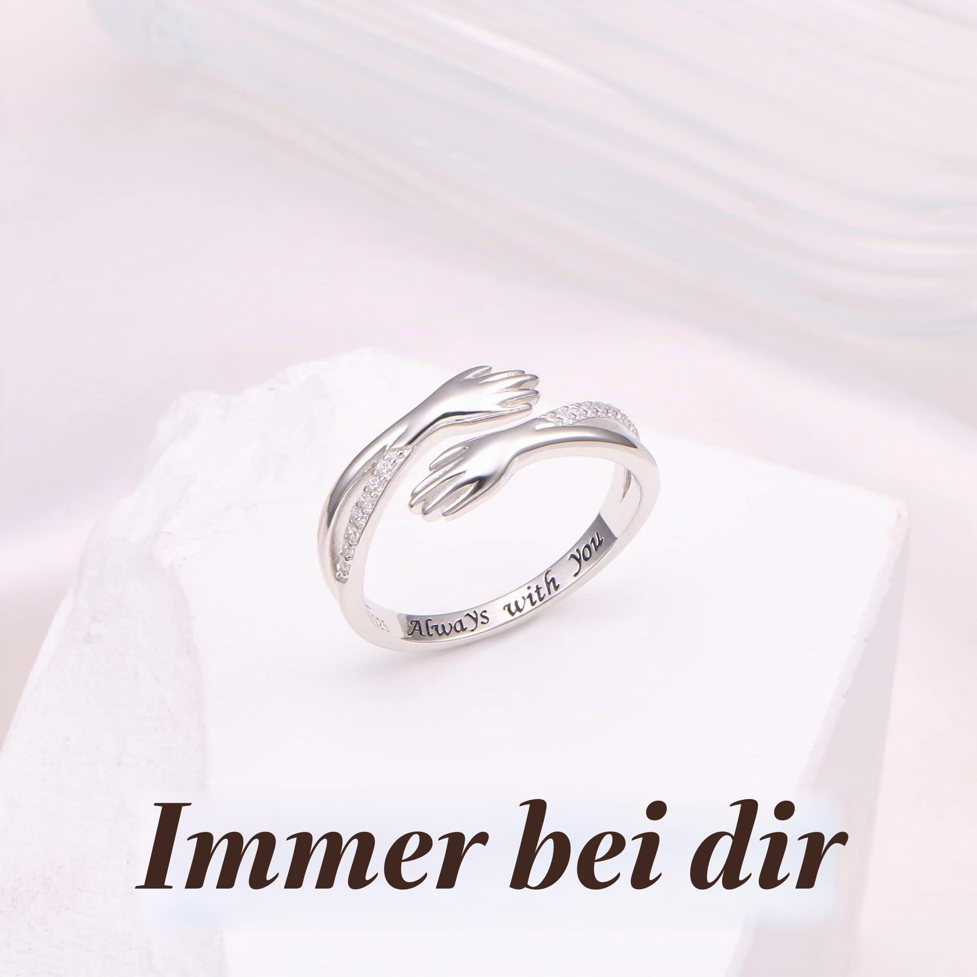 Mom Geschenke Hug Ringe 925 Sterling Silber Umarmung Hände CZ Open Ring Eingraviert Always With You Umarmen Versprechen Jahrestag Ring