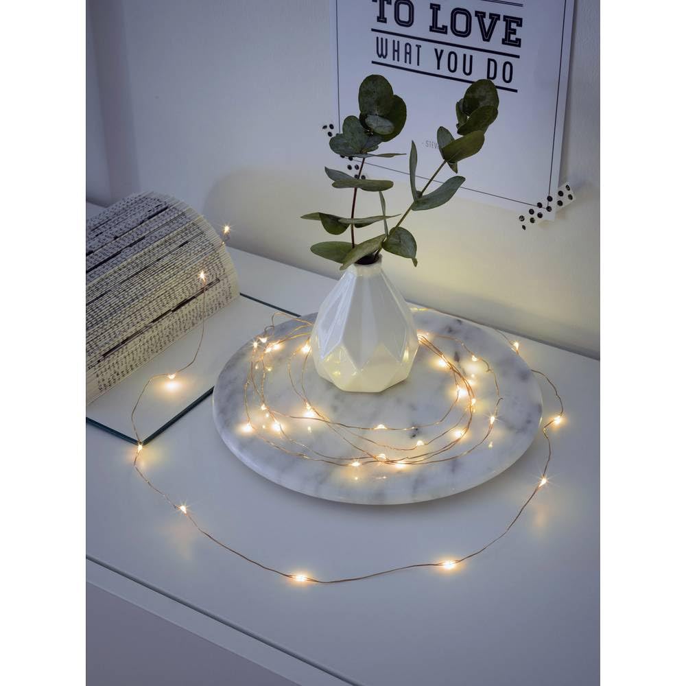 Konstsmide Filo Nudo a LED/Micro luci a Batteria per Uso Interno (IP20)/20 diodi Bianchi ambrati luci LED/Funzione Timer 6 Ore/3 batterie AA (escl.) / Filo di Rame luci Stringa