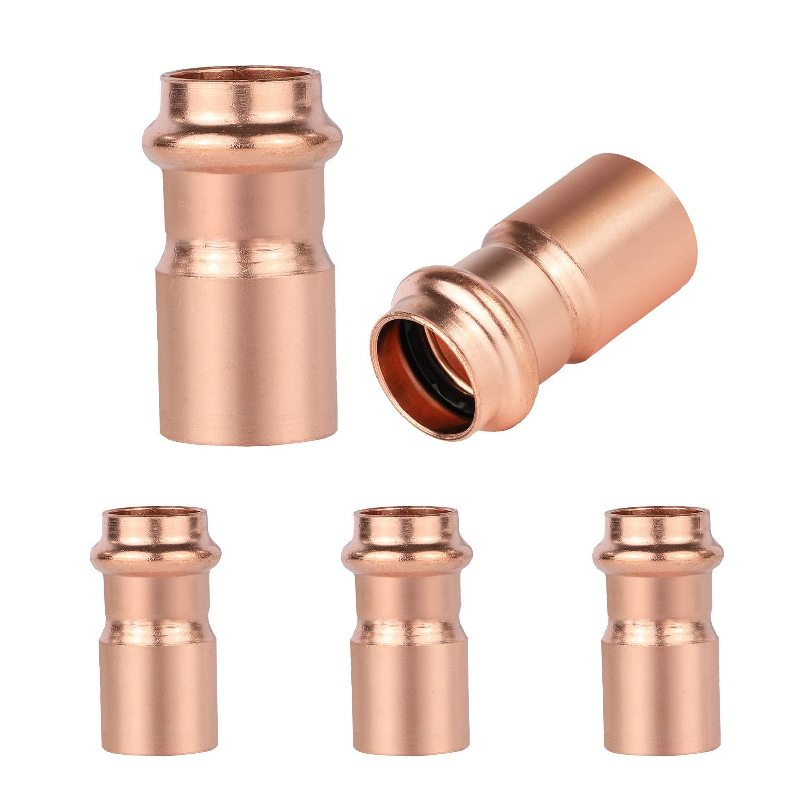 Paquete de 5 reductores de buje de cobre a presión GUOFIS de 3" FTG x 2-1/2", buje de cobre para accesorios de presión para plomería, transición de tamaño de tubería en sistemas de agua y HVAC.
