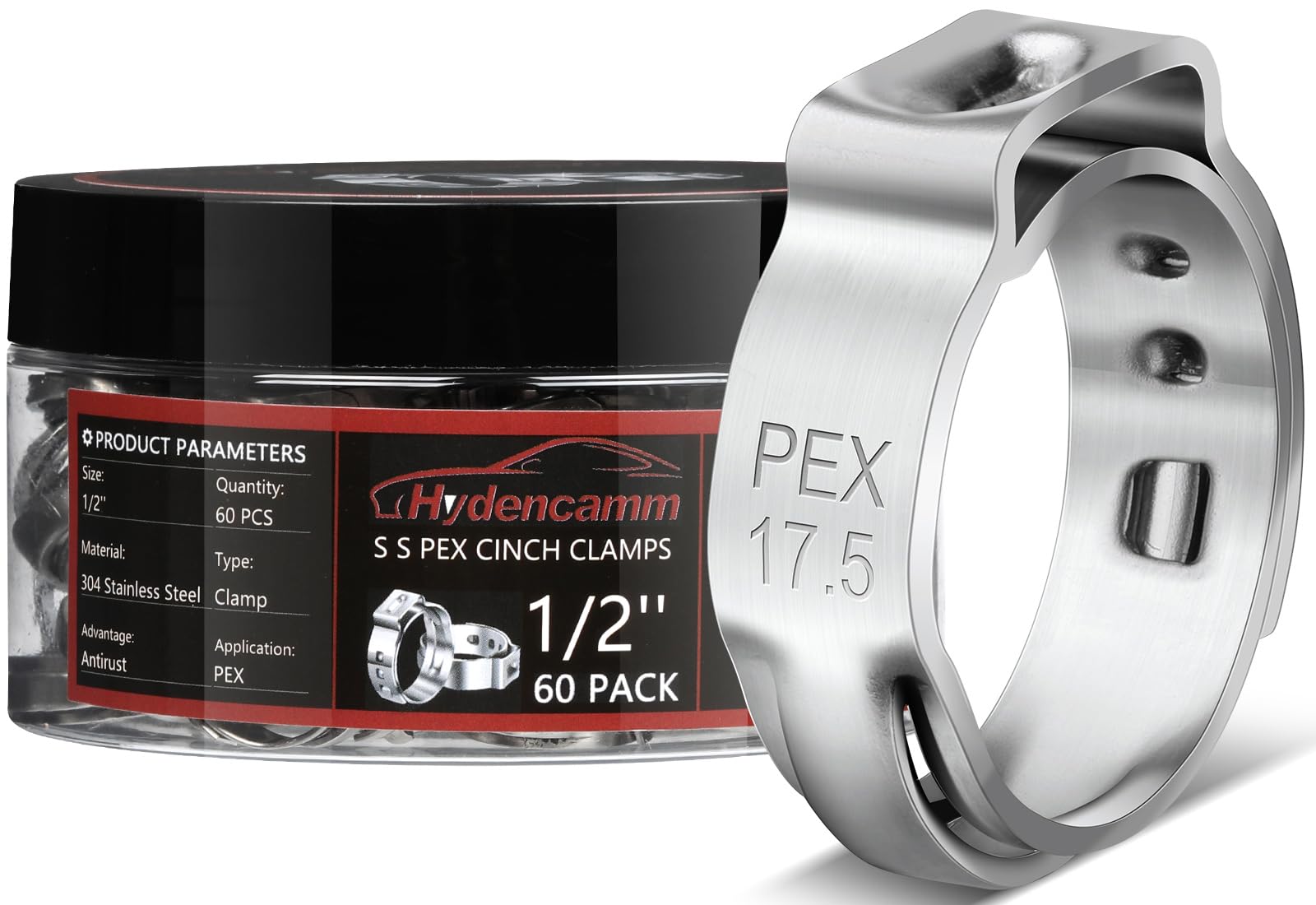 60 Pack 1/2 Inch PEX Cinch Clamps, Premium 304 Stainless Steel Cinch Crimp Rings, Cinch Clamps Rings with Storage Case for PEX Tubing Pipe Fitting