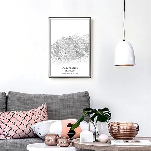 Miniatura 3 de TANOKCRS Casablanca - Póster impreso en lienzo con diseño de mapa de Marruecos, sin marco, moderno, en blanco y negro, regalo de recuerdo,