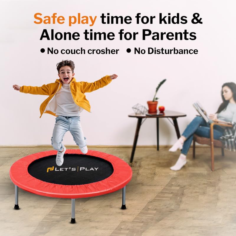 Image of LET'S PLAY Trampoline Jumping Trainer for Kids and Adult, 40 INCH Rebounder Trampoline with Metal Springs and Padding for Indoor and Outdoor (Red)