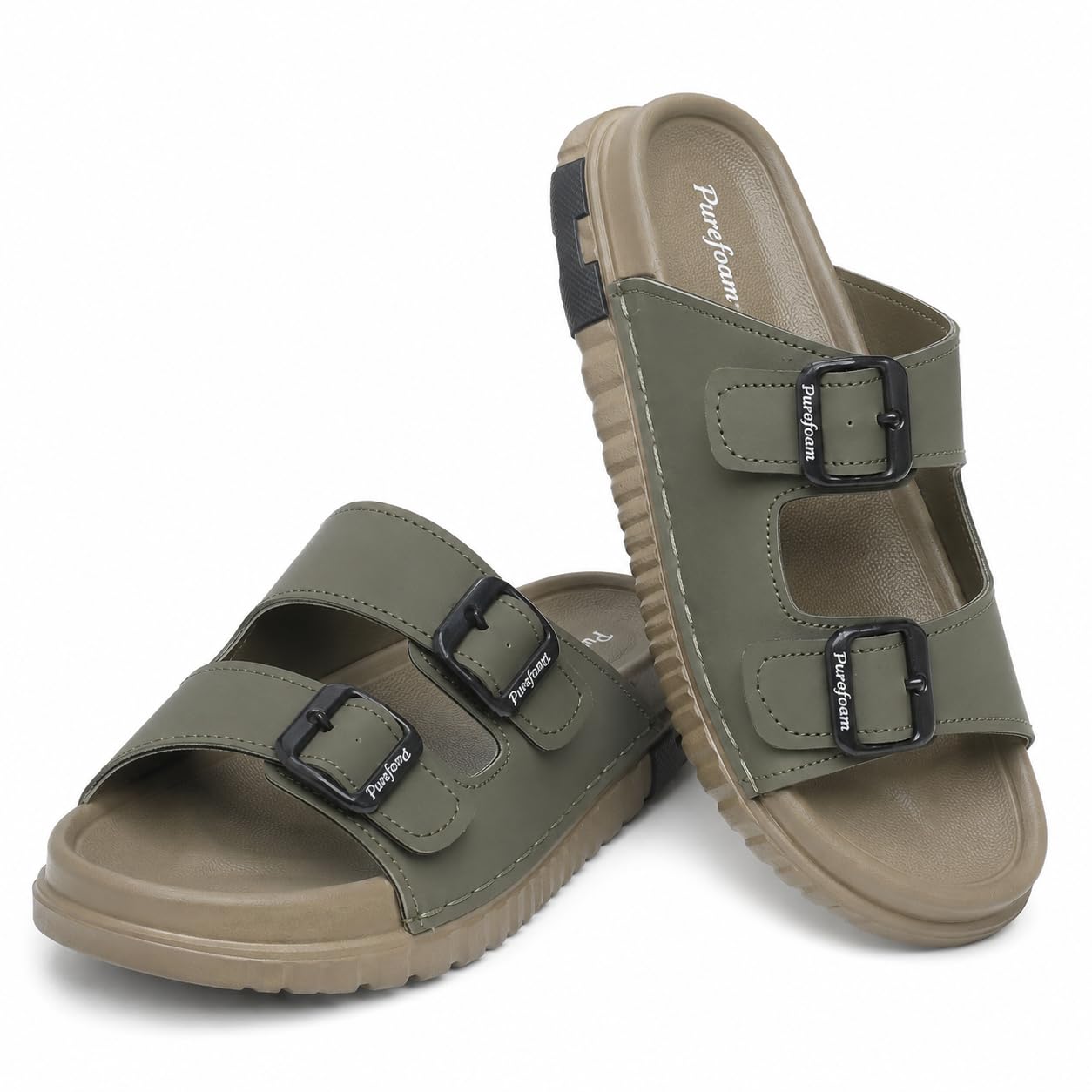 Purefoam Men's Double Strap Slide Sandals with Buckle Closure-picture-10