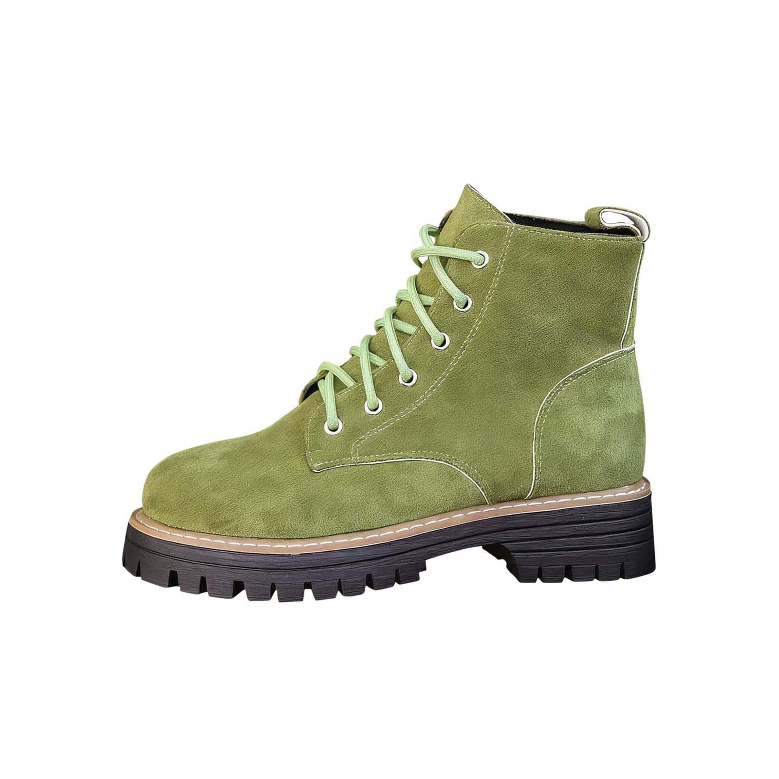 Womens Combat Boots Lace Up Low Heel Chunky Block Stacked Heel Boots Suede Round Toe Wide Width Ankle