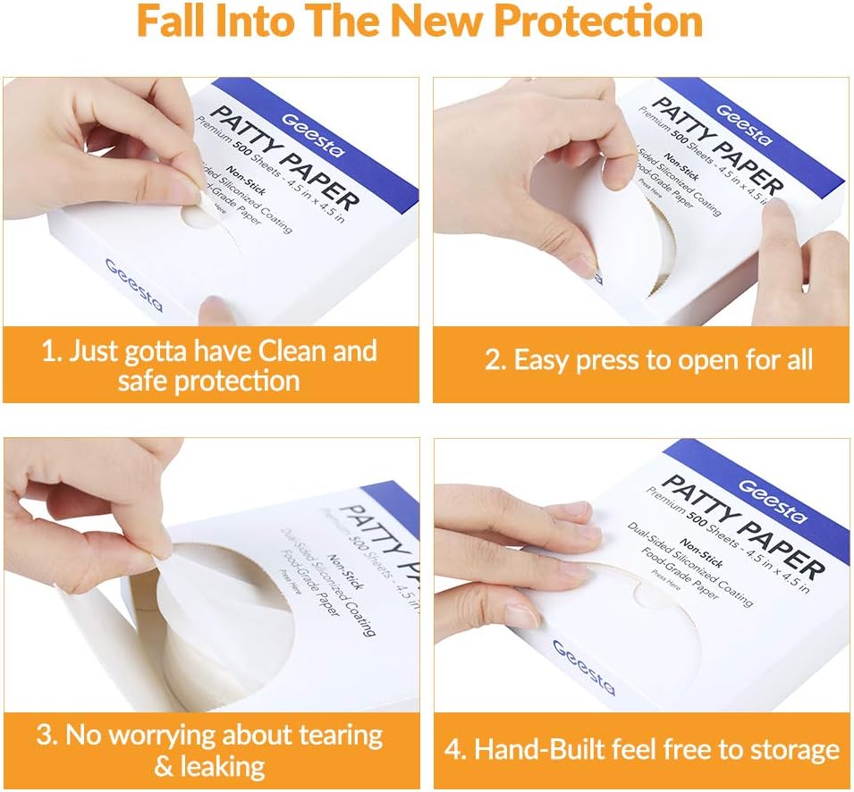 Review Product Geesta Burger Patty Papers for Burger Press (500 pcs) Hamburger Round Separators Non-Stick Lunch Meat Waxed Paper 4.5 Inch Cook Bake Steaming Grill BBQ Barbecue