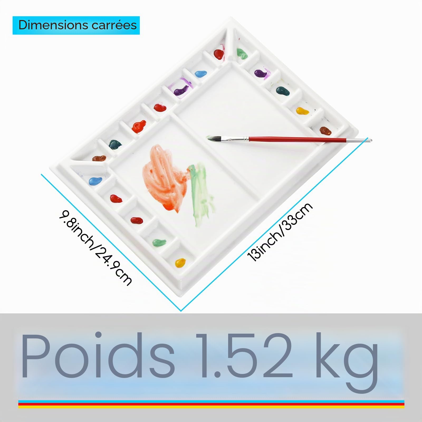 MEEDEN Artist Studio Palette de Peinture Aquarelle en Porcelaine, 33 x 25,4 cm (13 x 10 pouces), Plateau de Mélange en Céramique pour Aquarelle, Gouache, 17 Emplacements