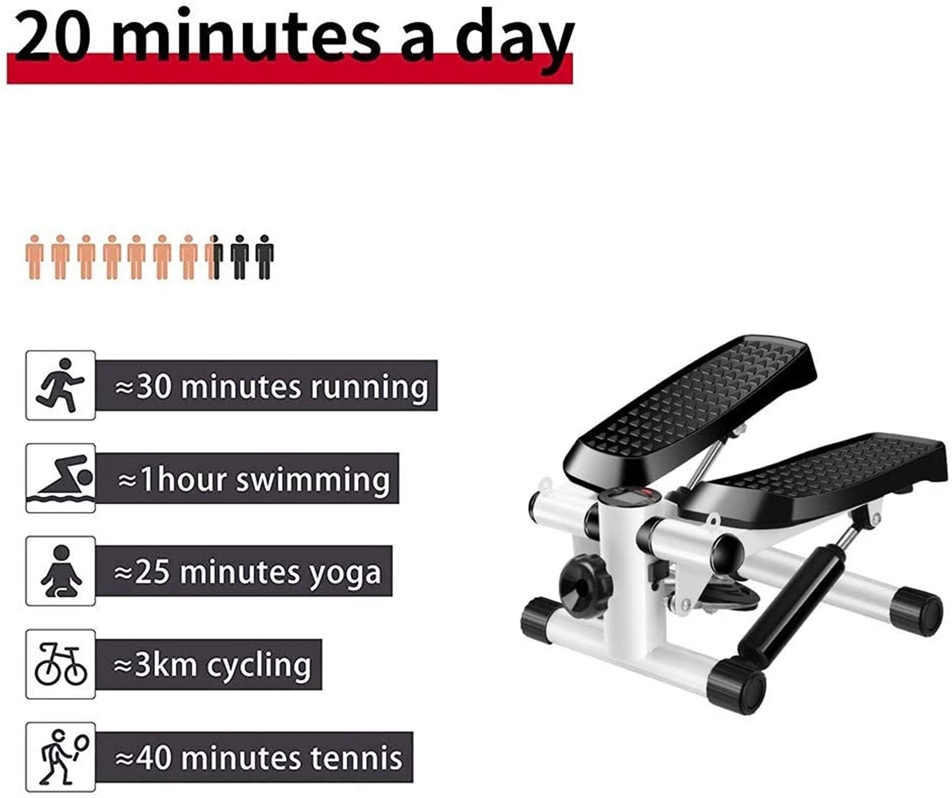 Steppery do ćwiczeń, mini stepper z wyświetlaczem i taśmami oporowymi do treningu w domu, stepper obrotowy w górę i w dół do steppera do ćwiczeń nóg i ramion całego ciała (kolor: różowy)