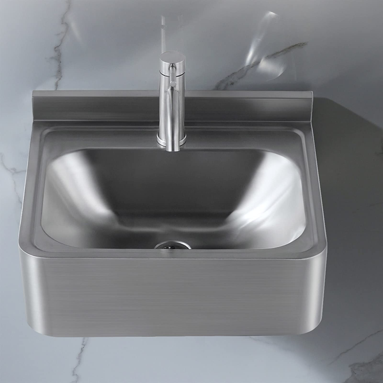 SGKOMN Stainless Steel Sink, Wall-Mounted Single Bowl Sink, Wash Basin Thick Small Sink for Rv, Campervan, Silver-B (43x41.2x15cm)