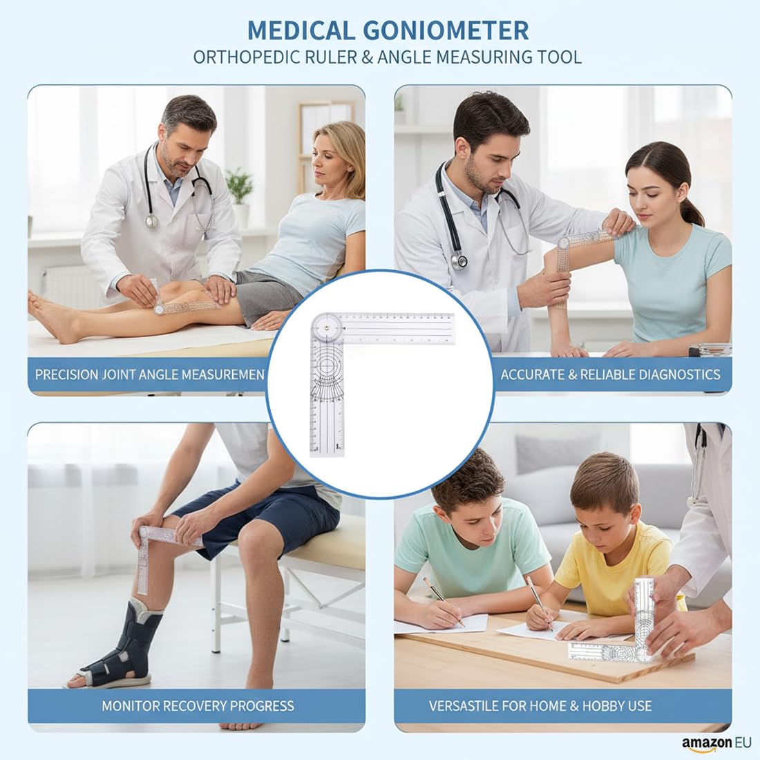 Goniometro in PVC per Fisioterapia, Misuratore di Angoli Medico, Protrattore Trasparente 360° 36 cm