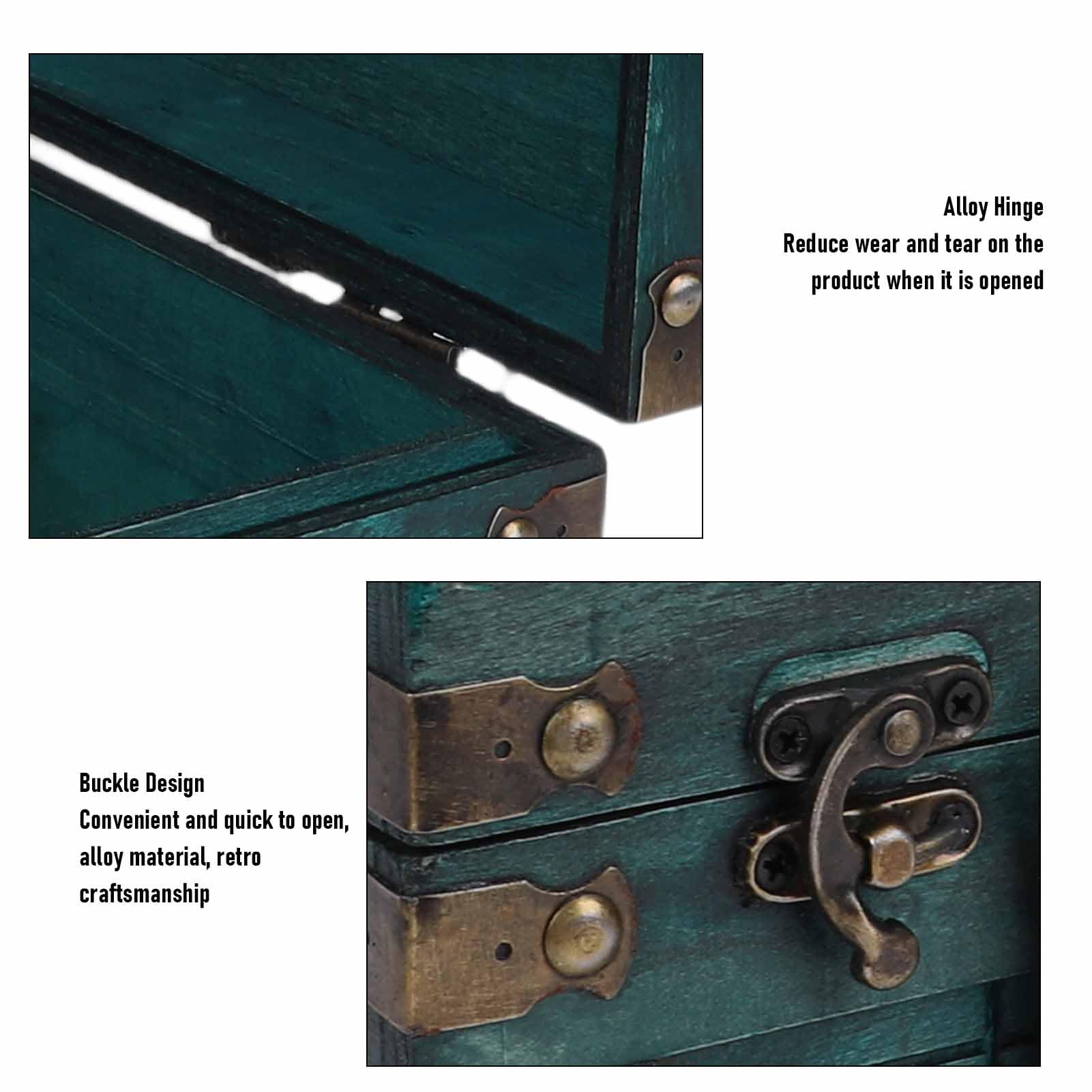 Pssopp Baúl de Cajas de Almacenamiento, Caja de Maleta con Asa de Cuero de PU con Tapa con Bisagras para Colección de Joyas, Accesorios de Fotografía, Equipaje Vintage de Madera, Baúl de Equipaje