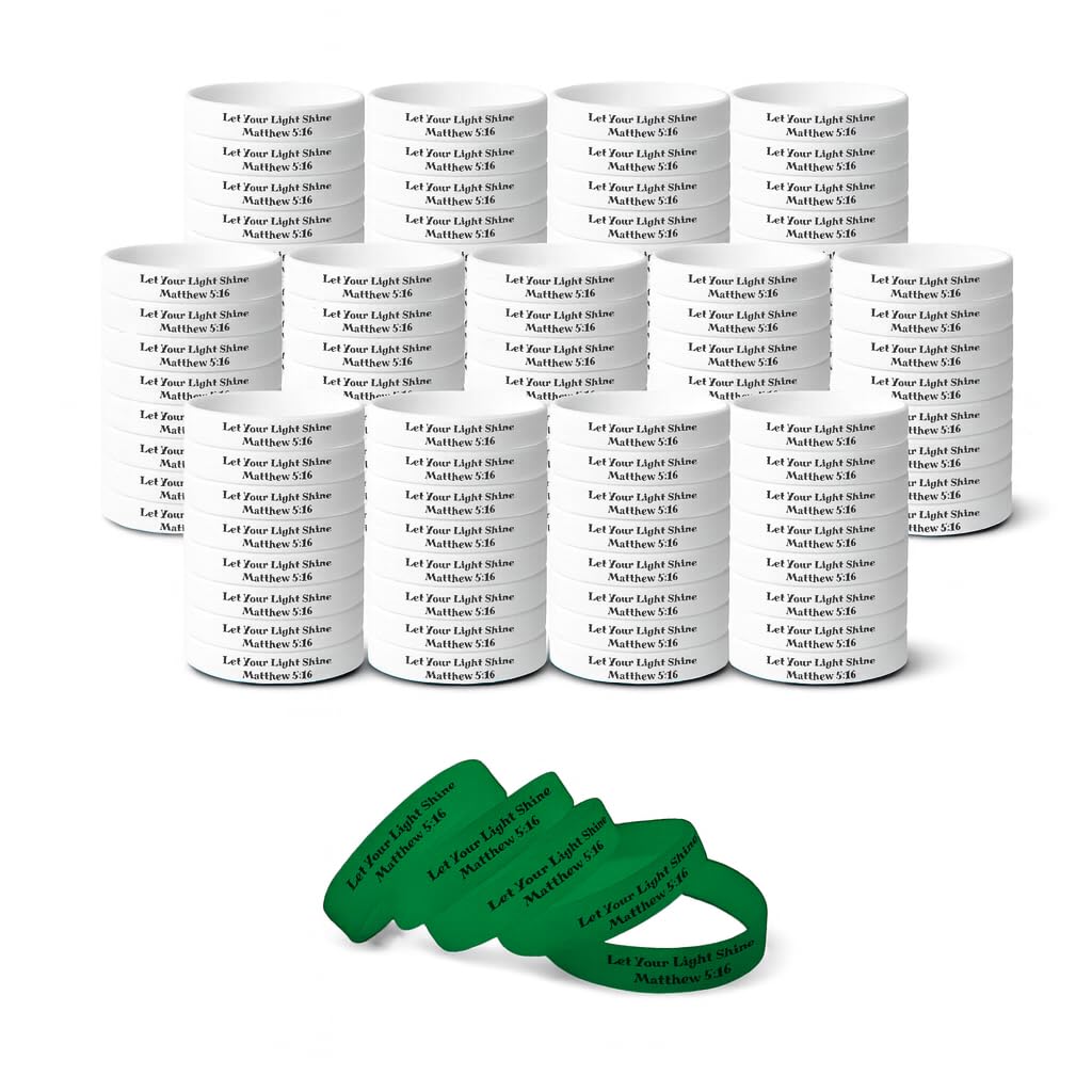 - 100 pcs of Light of Jesus Glow in the Dark Wristband, Christian Matthew 5: 16 Religious Bracelet Christmas Silicone Rubber Wristband for Xmas Party Sunday School Church Supplies