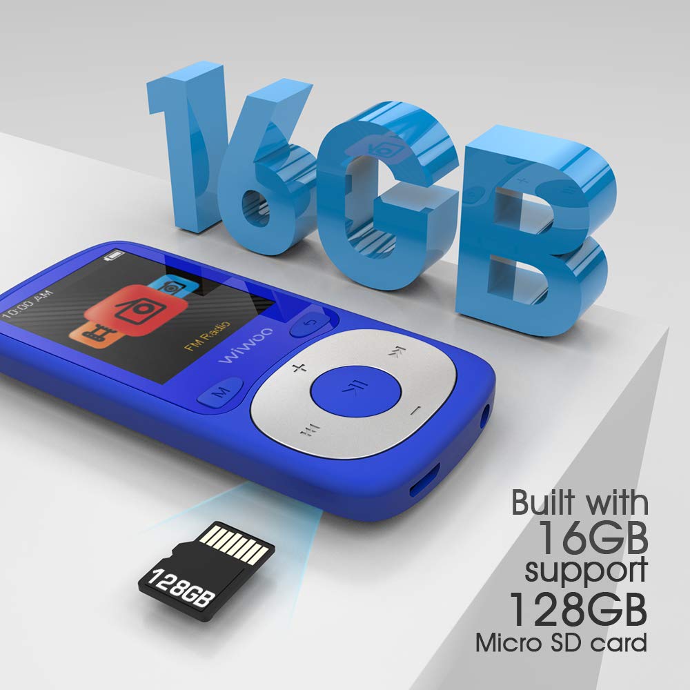 wiwoo 16GB Portable MP3 Player With Fm Radio, Lossless Music Player