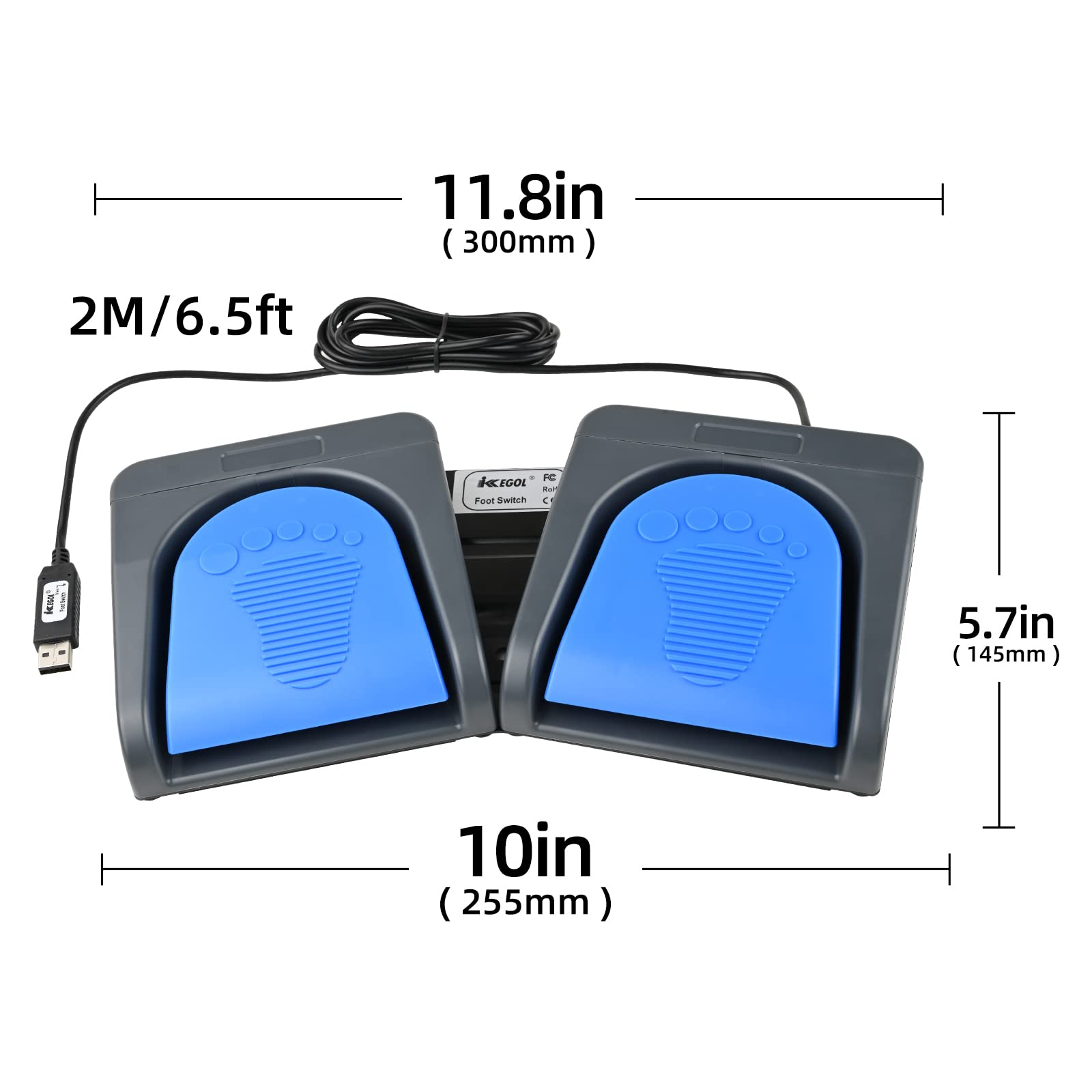 iKKEGOL 2022 Upgraded USB Foot Double Switch Pedal Assembly Control Two 2 Key Footswitch Program Customized Computer Keyboard Mouse Game Action HID (Blue Pedal)