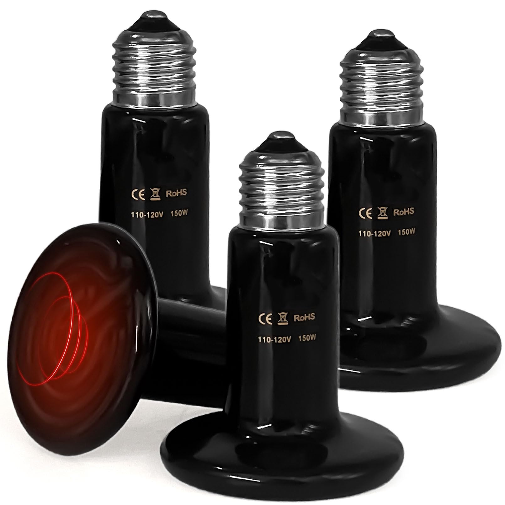 BNOSDM Reptile 150W Ceramic Heat Emitter,4 Pack Reptiles Heat Lamp Bulbs,Brooder Coop Heater Lamp Bulb for Amphibian Reptiles Turtle Lizard Chicken