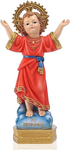 QIANLING Estatua Divino Nino de 8 pulgadas de alto, regalo de religión a todo color de resina con brazos abiertos, figuras de Jesús Divino,